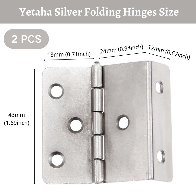 Yetaha 2 PCS Three-Folding Hingesï¼ŒVintage Folding Bench Hinge Hardware with 12 Screws, Jewelry Chest for Wooden Box Door Cabinet Wardrobe Suitcase, Silver - Image 3